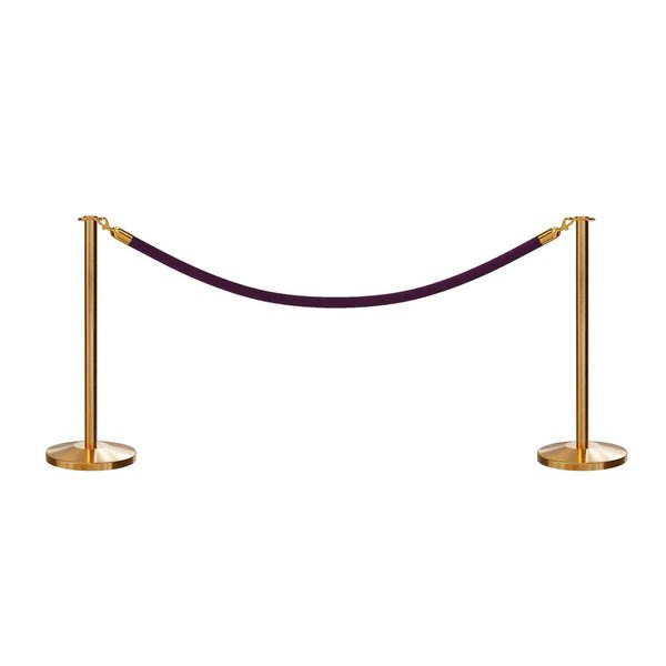 Montour Line Stanchion Post and Rope Kit Sat.Brass, 2 Flat Top 1 Purple Rope C-Kit-2-SB-FL-1-PVR-PE-PB